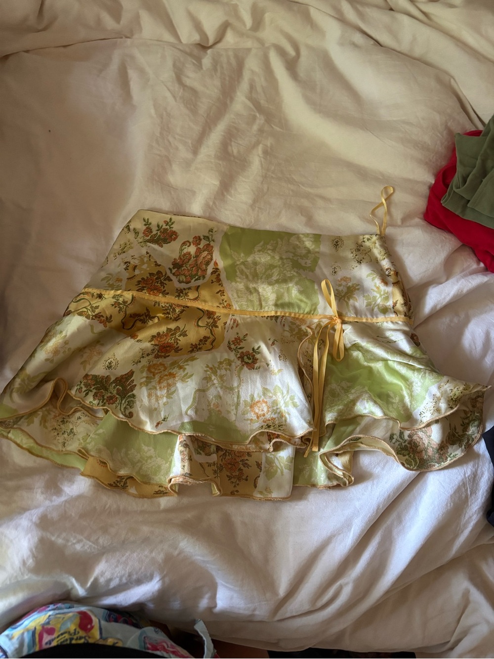 Kimchi Blue Yellow & Light Green Floral Ruffle Skirt